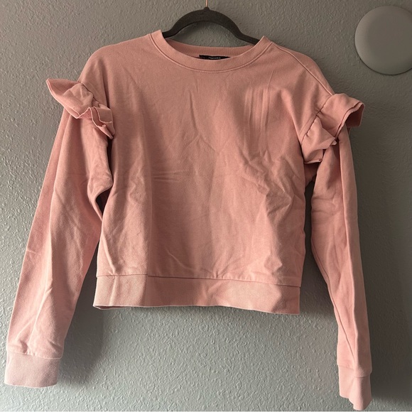 Forever 21 Sweaters - Forever 21 pink ruffle sleeve crewneck sweater